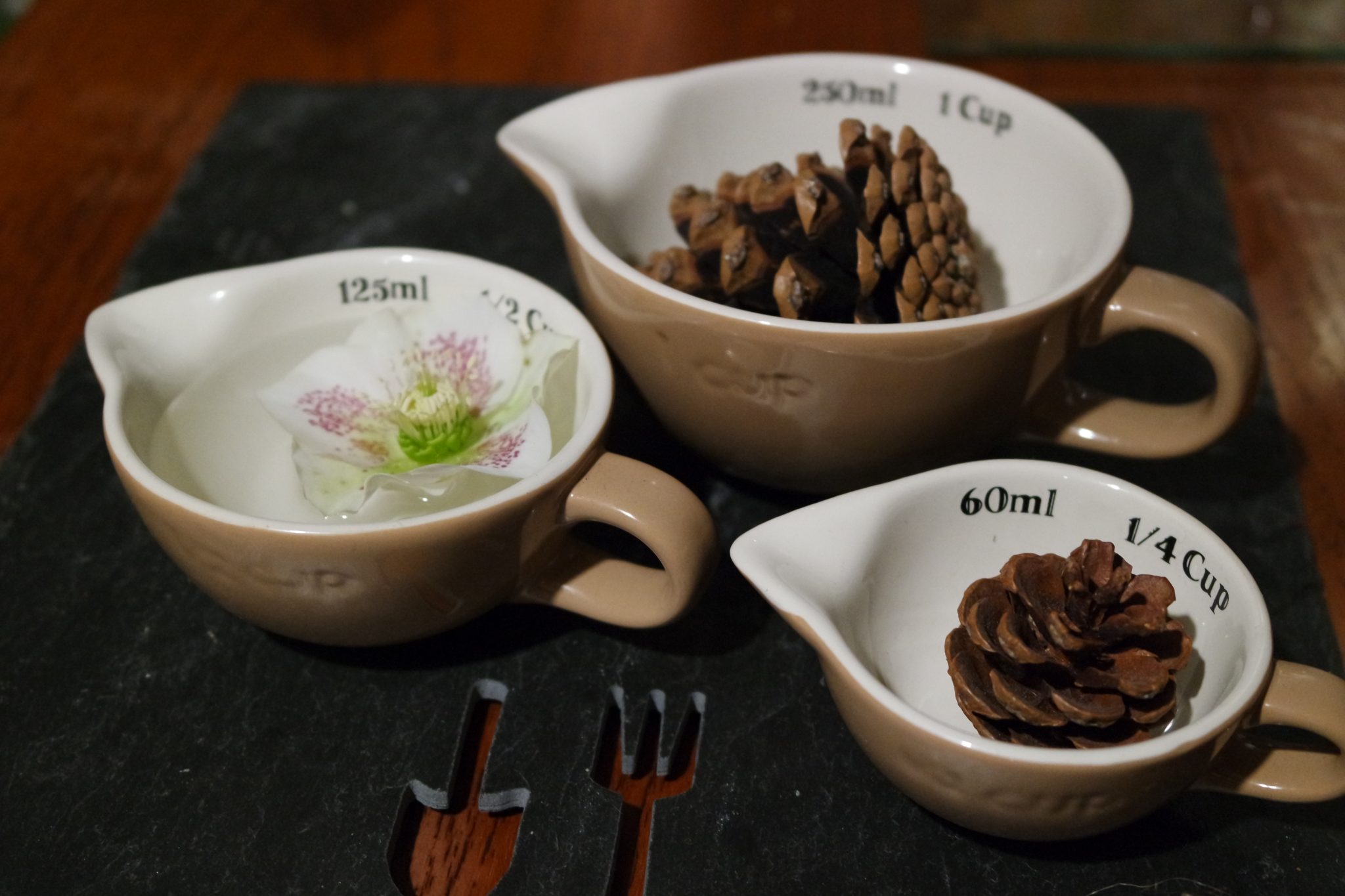 three measuring cups - 1 cup, half cup and quarter cup