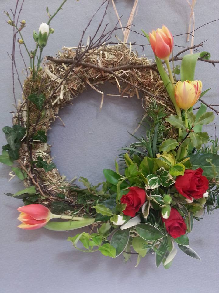 spring wreath - tulips, roses,