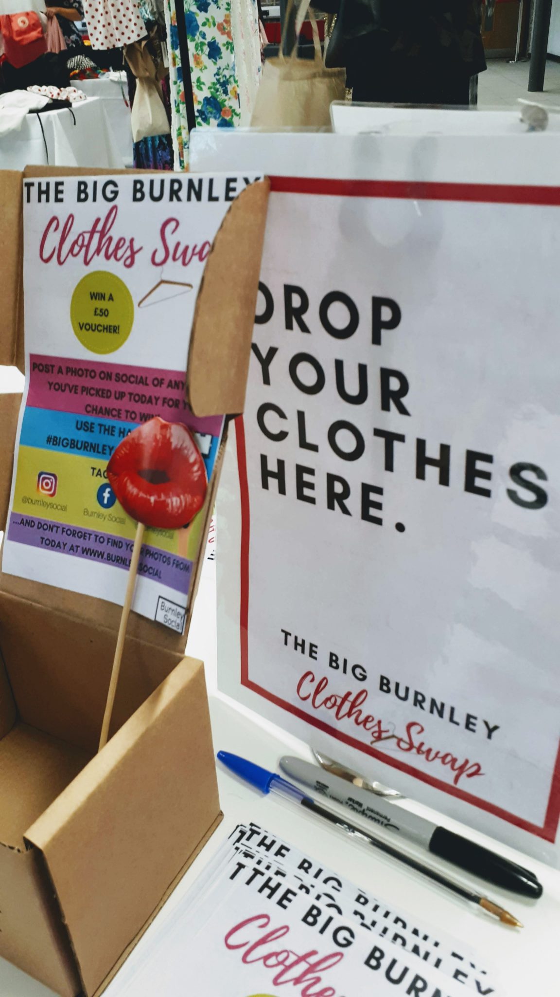 big burnley clothes swap sign